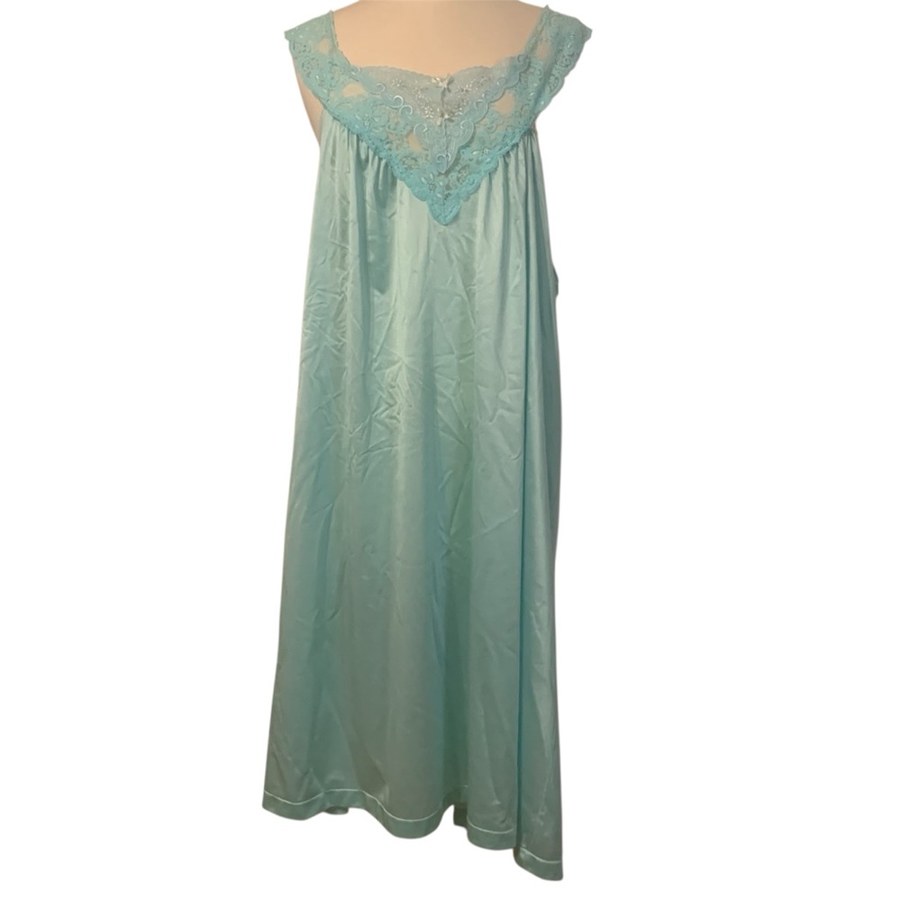 Vintage Vanity Fair Satin Nightgown Mint Sleeveless Lace Trim Medium‎